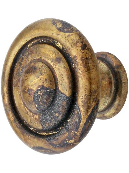 Double-Ringed Cabinet Knob - 1.18 inch Diameter in Antique Brass Distressed.
